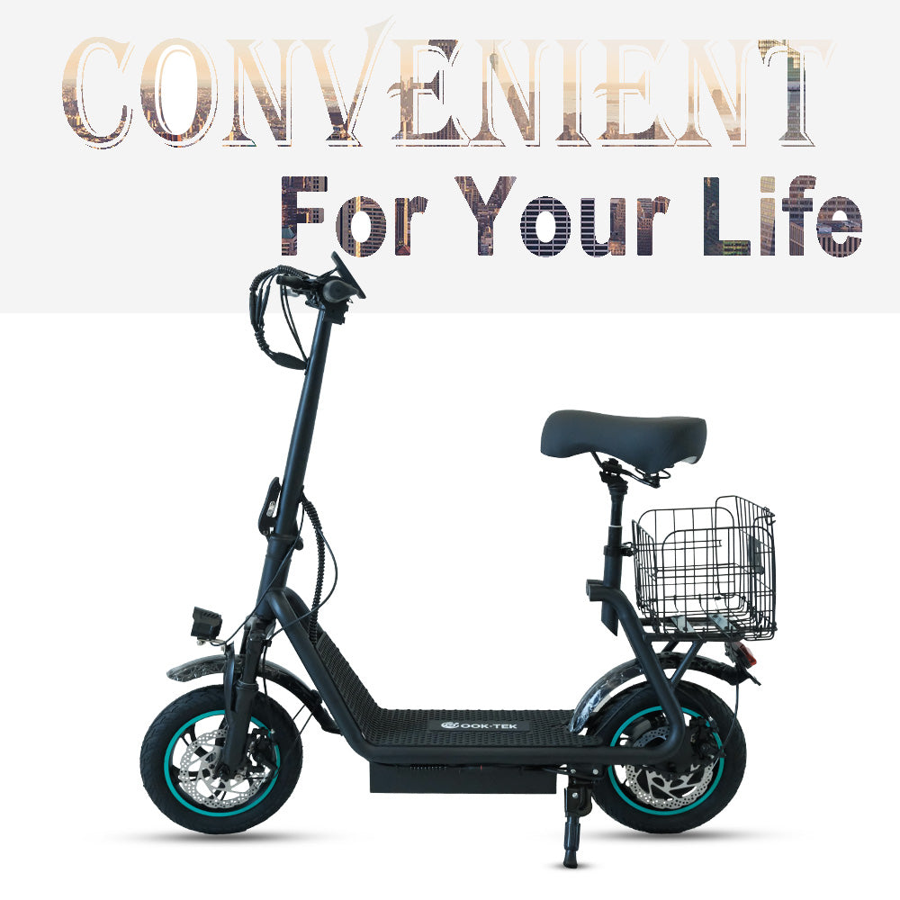 V12Pro E Scooter- 12'' Air Tire 500W 15AH Electric Transportation with Seat & Basket